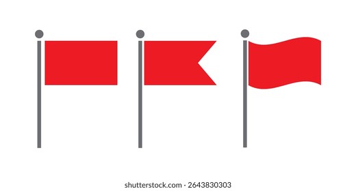 Red flags. Red flag icon set, start and finish symbols. Target symbols