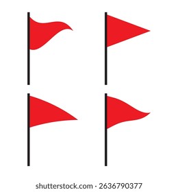 Red flags group. Vertical pole icons. Signal banner shapes. Vector alert symbols.
