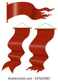 Red flags in medieval style illustration