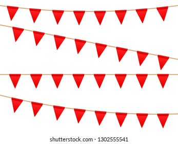 Red flags on wash line. Vector illustration.
