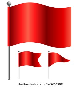 Red Flags Vector Illustration With 3 Shape Variants.