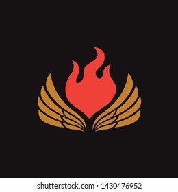 Red flame head with golden feather wings illustration