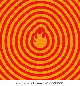 Red flame icon centered on vibrant yellow ripple lines. Vector illustration representing fire, heat, or energy.