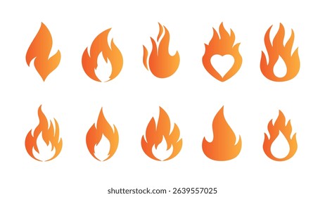 red flame icons fire symbol pack vector silhouette modern graphic burning set design