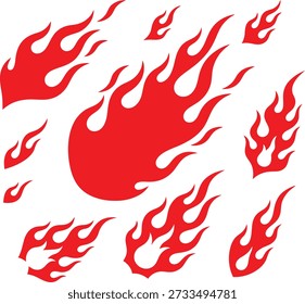 Iconos rojos de la llama en el fondo blanco para los Elementos del Diseño gráfico no hay marcas