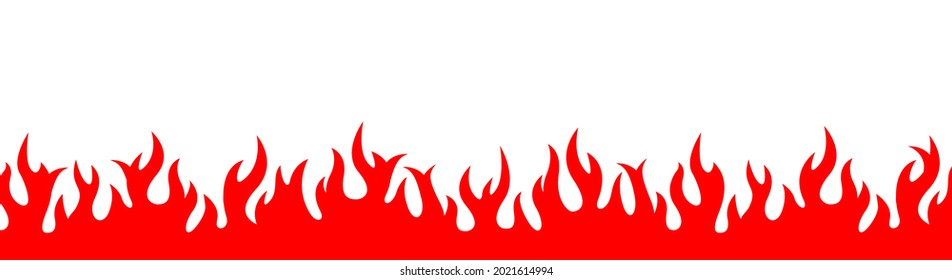 Red flame on a white background.Burning fire decoration element. Fire illustration for design. Flame frame border - stock vector