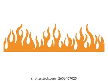 Red flame on a white background.Burning fire decoration element. Fire illustration for design. Flame frame border