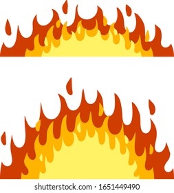 Red flame set. Cartoon flat illustration. Fireman's job. Dangerous situation. Fire element. Part of bonfire with heat