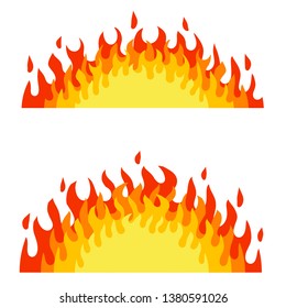 Red flame set. Fire element. Part of the bonfire with the heat. Cartoon flat illustration. Fireman's job. Dangerous situation.