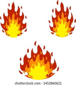 Red flame set. Fire element. Cartoon flat illustration. Fireman's job. Dangerous situation. Part of the bonfire with the heat