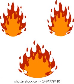 Red flame set. Fire element. Cartoon flat illustration. Fireman's job. Dangerous situation. Part of bonfire with heat