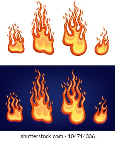 Red flame set isolated on white, dark backgrounds