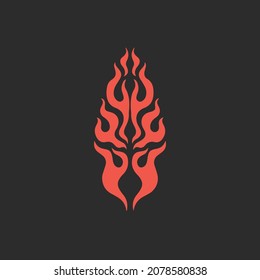 Red Flame Symbol Logo on Black Background. Tribal Decal Stencil Tattoo Design. Flat Vector Illustration.