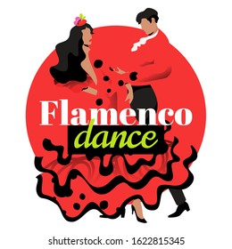 Red flamenco dancers template with text. Two modern faceless characters in Spanish dance pose isolated on white background.