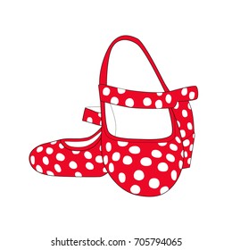 Red flamenco heels with whites dots. Typical Spanish. Vector illustration.