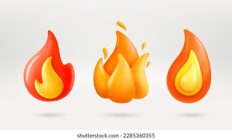 Red flames collection. 3d vector icons isolated on white background