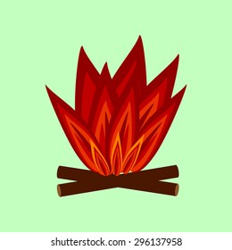 Red flames the fire and logs. Symbol sign icon