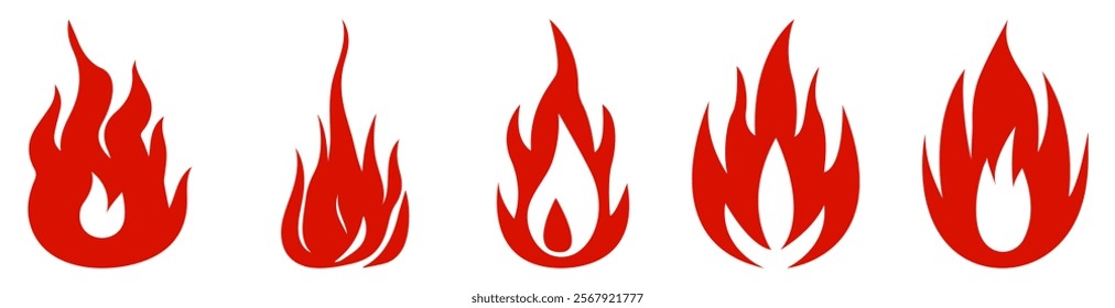 Red flames icon set. Logo design fire. Vector illustration