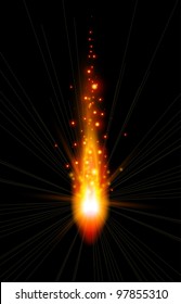 Red flames and sparks of fire on black background