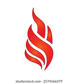 A red flame-shaped vector design with smooth gradients and abstract curves.