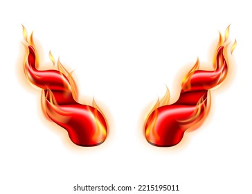 Red flaming Devil Horns in fire . Satan demon accessories. Vector illustration isolated on white background.
