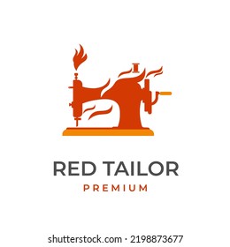 Red flaming sewing machine vector logo illustration