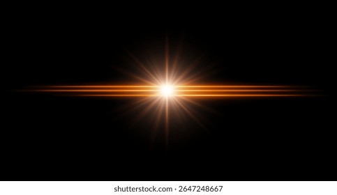 Exacerbação vermelha. Brilho horizontal brilhante com feixes de luz radial, centro de alto contraste estourar em fundo escuro, iluminação limpa com bordas afiadas e halo suave.