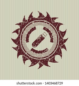 Red flash drive icon inside distressed rubber grunge stamp