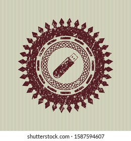 Red flash drive icon inside rubber grunge texture seal