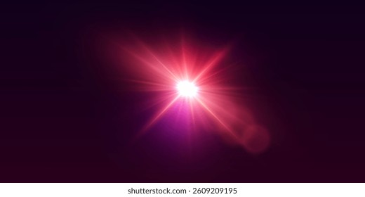 Red flash of light, lens and star explosion.