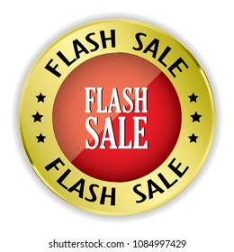 Red Flash sale badge with gold border on white background.vector illustration