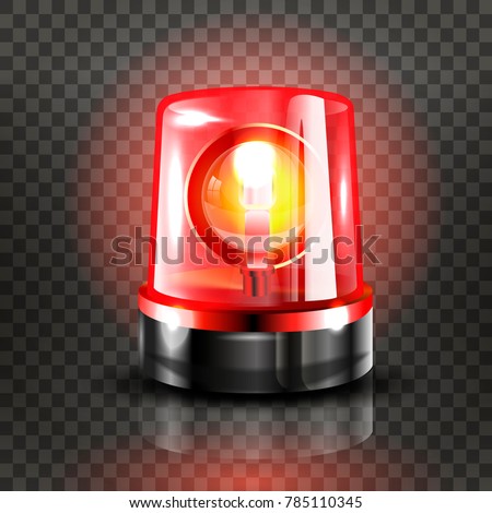 Red Flasher Siren Vector. Realistic Object. Light Effect. Beacon For Police Cars Ambulance, Fire Trucks. Emergency Flashing Siren. Transparent Background vector Illustration