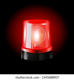 Red flashers Siren Vector. Realistic Object. Black Background vector Illustration. Light Effect. Beacon For Police Cars Ambulance, Fire Trucks. Emergency Flashing Siren.