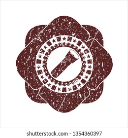 Red flashlight icon inside distress rubber grunge stamp