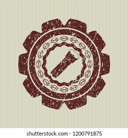 Red flashlight icon inside distressed rubber stamp with grunge texture