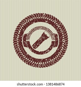Red flashlight icon inside distressed rubber grunge texture seal