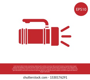 Red Flashlight icon isolated on white background. Tourist flashlight handle.  Vector Illustration
