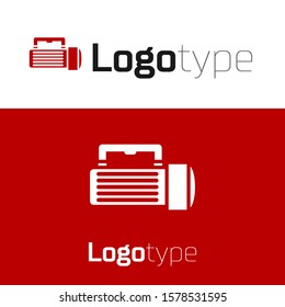 Red Flashlight icon isolated on white background. Tourist flashlight handle. Logo design template element. Vector Illustration