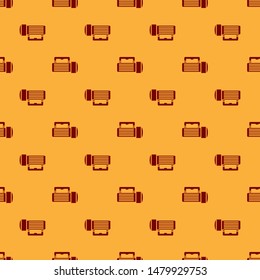 Red Flashlight icon isolated seamless pattern on brown background. Tourist flashlight handle.  Vector Illustration