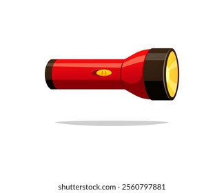 Red flashlight vector isolated on white background.
