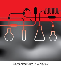 Red flask background - Science and Research - laboratory facilities - flasks and test tubes - DNA research - Flat design - stock vector - Web Banners