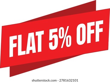 Red flat 5 percent off sale banner isolated on white background, promoting discount and special offer
