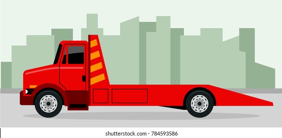 Red Flat bed Towing Truck car carrier