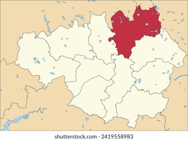 Red flat blank highlighted location map of the METROPOLITAN BOROUGH OF ROCHDALE inside beige administrative local authority districts map of Greater Manchester, England