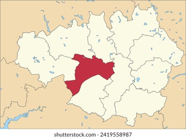 Red flat blank highlighted location map of the METROPOLITAN BOROUGH OF SALFORD inside beige administrative local authority districts map of Greater Manchester, England