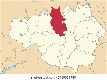 Red flat blank highlighted location map of the METROPOLITAN BOROUGH OF BURY inside beige administrative local authority districts map of Greater Manchester, England