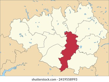 Red flat blank highlighted location map of the METROPOLITAN BOROUGH OF MANCHESTER inside beige administrative local authority districts map of Greater Manchester, England