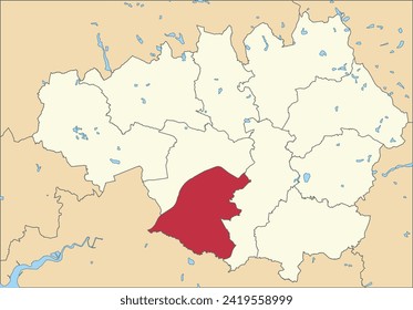 Red flat blank highlighted location map of the METROPOLITAN BOROUGH OF TRAFFORD inside beige administrative local authority districts map of Greater Manchester, England