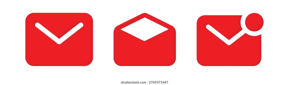 Red flat communication icons with email envelope and message inbox notification symbols