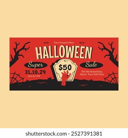 Red Flat Design Halloween Sale Voucher 